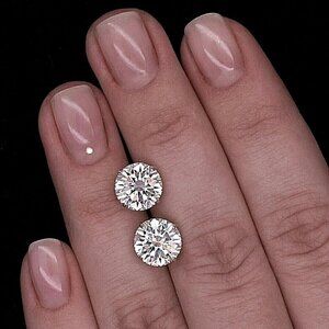 4 Ct Round Cut VVS1/ D GRA Certified Moissanite Stud Earrings 14K White Gold 8mm